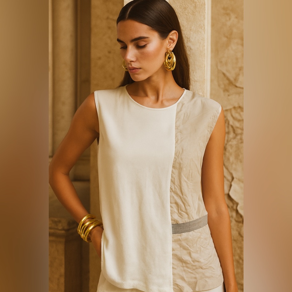 Fabiana Filippi Two-Tone Sleeveless Top Cotton and Silk Tank Made in Italy